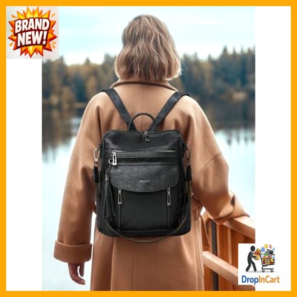 Faux Leather Convertible Backpack Purse Multipurpose Travel Daypack with main image 6